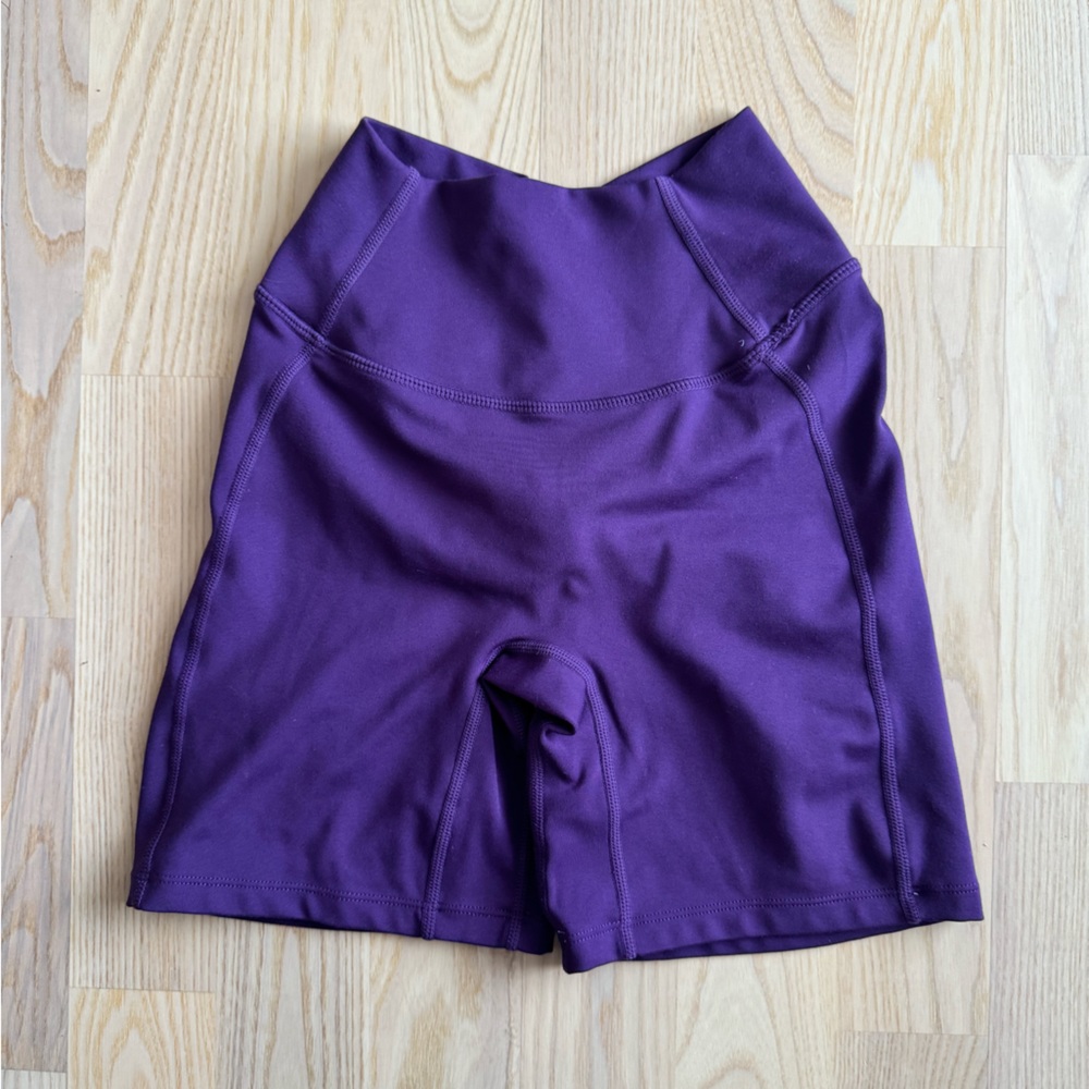 CSB purple scrunch bottom biker shorts